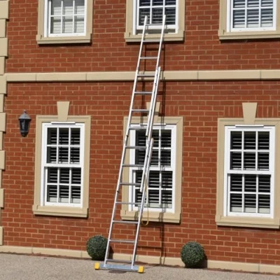 Image of BPS Trade Master Pro 3 Section Extension Ladder 3.99M / 13.09FT Aluminium Ladders 150KG Load Capacity, Integral Stabiliser, Auto Locking, Non Slip Rubber Feet