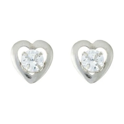 Image of 9ct white gold heart CZ crystal stud earrings. Gift box