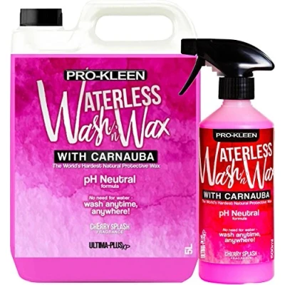 Image of Pro Kleen Ultima Plus XP pH Neutral 1 x 5 Litres &amp; 500ml Refill Cherry Splash Car Cleaner Waterless Wash Wax with Carnauba Shine