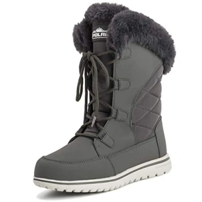 Image of Womens Quilted Outdoor Cuff Snow Duck Waterproof Lace Up Faux Fur Boots 3 GRE36 AYC0541