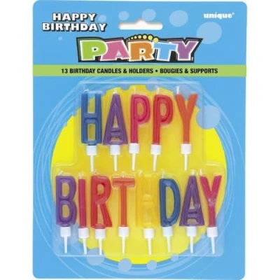Image of Unique Party 71190 Letter Happy Birthday Candles in Holders, Set of 13