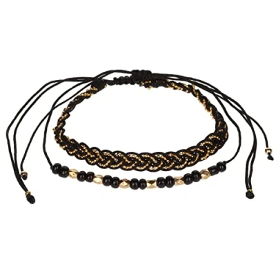 Image of Stands Out, Supplying Outstanding Gifts Aloha Girls Womens Black and Gold Braided Anklet Ankle Bracelet Adjustable Beach Bead Foot Jewellery