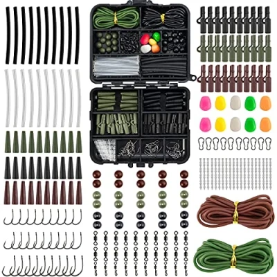 Image of Dr.Fish 314pcs Carp Fishing Accessories in Tackle Box, Box Set Include Hooks, Safety Clips and Swivels, Beads, Boilie Stops, Corn, Tube other for Making Rigs