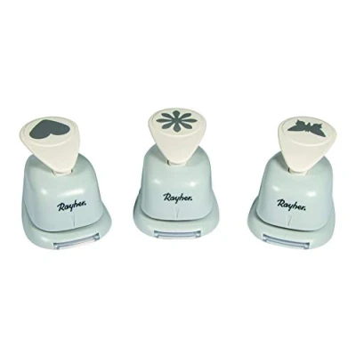 Image of Rayher Paper Craft Punch, Set of 3 Punches with one Heart, Flower and Butterfly Design for Card Making Scrapbooking, 2.54cm, 1&quot;, 69105000