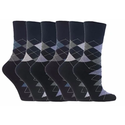 Image of 6 Pairs of Sock Shop Everyday Gentle Grip Socks Argyle Black RH41 Ladies 4 8