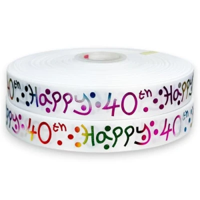 Image of Luxury Double Faced Satin 2m x 25mm Happy 40th Birthday Ribbon for CAKE&#039;S Cakes Gift WRAP Wrapping Cards Decorations Craft