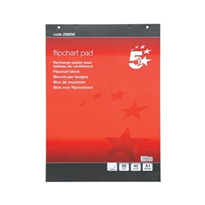 Image of 5 Star 296956 Office Flipchart Pad Perforated 40 Sheets A1 Plain (Pack of 5)