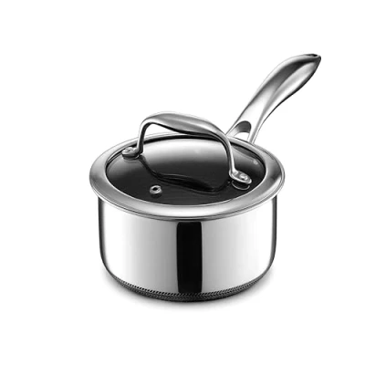 Image of HexClad Hybrid Nonstick 1 Litre Saucepan with Tempered Glass Lid, Stay Cool Handle, Dishwasher Safe, Induction Ready, Compatible All Cooktops