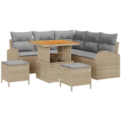Image of vidaXL 8 Piece Garden Sofa Set with Cushions Beige Poly Rattan Acacia