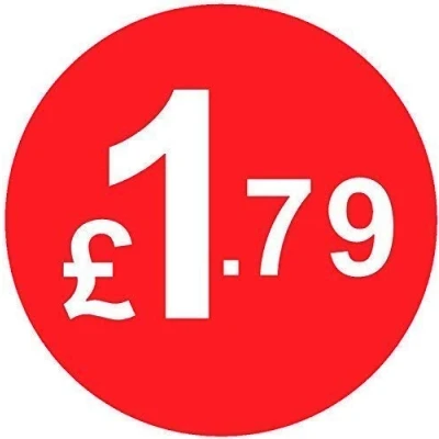 Image of Pack of 500 20mm Price Stickers Choose from 10p to £95 Bright Red Many Prices (£1.79 Red)
