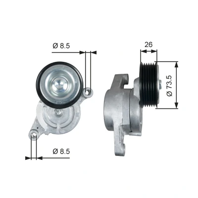 Image of ZJ3815980B, ZJ3815980C Tensioner Pulley GATES T39279 PowerGrip with grooves MAZDA: 2 Hatchback