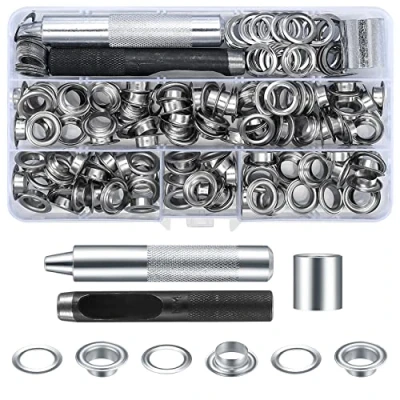 Image of Cents matter 120 Sets Grommet Tool Kit, Grommets Eyelets Pliers Set, 10 mm Metal Washers Setting with Punch for Tarpaulin Leather Fabric Curtain Pool Cover, Silver, DCX 038