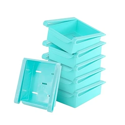 Image of GEEZY Fridge Storage Organiser Retractable Drawer Under shelf Space Saving Basket Fruit and Veg Containers Set of 6