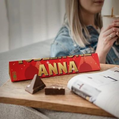 Image of Personalised Toblerone bar Personalise the with name of your choice, Milk chocolate honey almond nougat (360 Grams (Christmas))