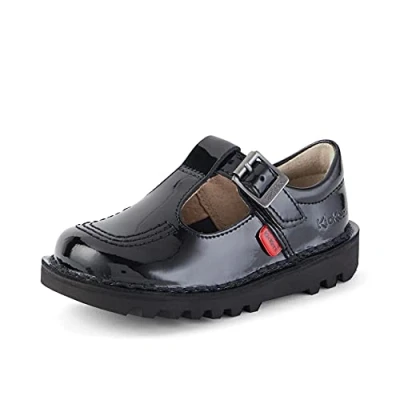 Image of Kickers Infant Girl&#039;s Kick T Bar Black School Shoes, Patent Black, 11 UK Child