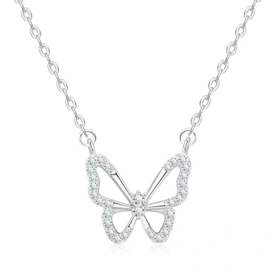 Image of KristLand Silver Butterfly Pendant Necklaces 925 Sterling Adjustable Chain Necklace with Sparkly Cubic Zirconia Holiday Birthday Gifts for Women Ladies Girls