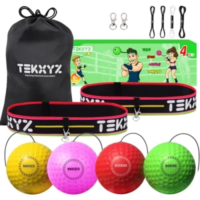 Image of TEKXYZ Reflex Ball Family Pack, 4 Different Boxing Reaction with Headband, Perfect for Reaction, Agility, Punching Speed, Fight Skill and Hand Eye Coordination Training