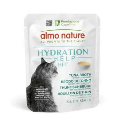 Image of Almo Nature HFC Hydration Help Wet Cat Food Tuna Broth with Fillet Urinary Support Human Grade, Gluten Free, Monoproteic 50g (Pack of 24)