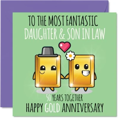 Image of Cute Gold Anniversary Card for Daughter &amp; Son In Law 50 Years Together Happy 50th Wedding Cards Daughter, 145mm x Greeting Fiftieth Anniversaries