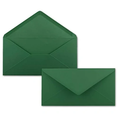 Image of 100x Gummed Envelopes Dark Green DL Format 110 x 220 mm Completely Coloured Paper Postal Without Window Ideal for Christmas and Invitation Cards FarbenFroh Series