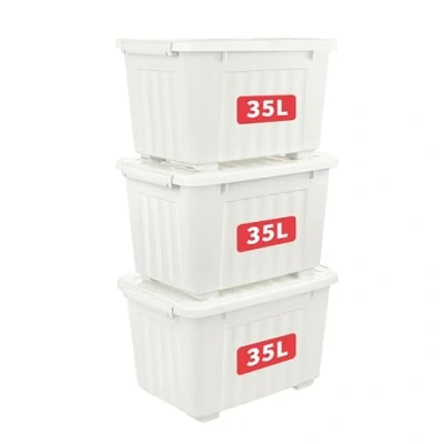 Image of Cetomo 35L*3 Plastic Storage Box,White, Tote box,Organizing Container with Durable Lid and Secure Latching Buckles, Stackable Nestable, 3Pack, Buckle