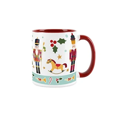 Image of Nutcracker Suite Christmas Mug White and Red Festive Holly Leaf Tea/Coffee Gift Present