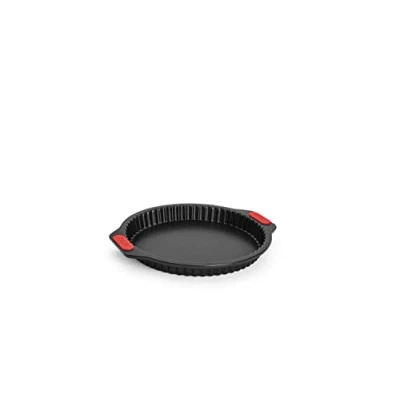 Image of Woll Bakeware Quiche and Tart Dish Diameter 26 cm with Removable Base Heat Resistant Silicone Handles up to 230 C, PFAS Free, Double Layer Non Stick Coating, Aluminised Steel, Black