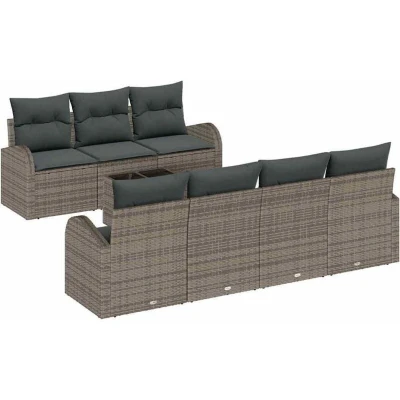 Image of vidaXL 8 Piece Garden Sofa Set with Cushions Grey Poly Rattan