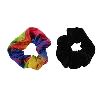 Image of Zac&#039;s Alter Ego Set of 2 Hair Scrunchies Black Velvet &amp; Rainbow