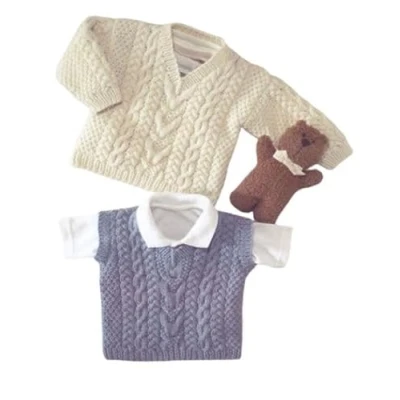 Image of Baby Double Knitting DK Pattern Cable Knit Long Sleeved Sweater &amp; Slipover (UKHKA 57)