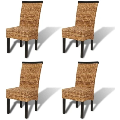 Image of vidaXL Dining Chairs 4 pcs Abaca and Solid Mango Wood