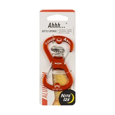 Image of Nite Ize Ahhh Aluminum Dual Bottle Opener, S Biner Carabiner with Double Sided Openers, Orange