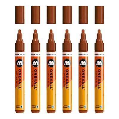 Image of Molotow One4All 227HS Acrylic Marker (4.0 mm Line Width, High Coverage and Permanent, UV Resistant, for Almost All Surfaces), Pack of 6, Colour 092 Hazelnut Brown