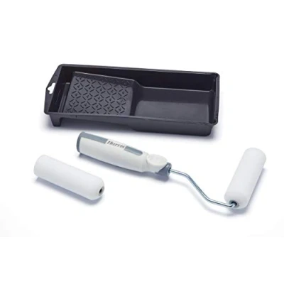 Image of Harris 102022002 Seriously Good Woodwork Mini Roller Set 4in Kit Includes: Tray, 1 x Frame, 2 Gloss Sleeves