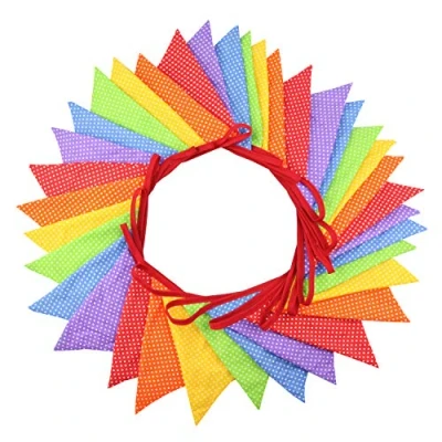 Image of Multi Colour Fabric Bunting 10 Metres for Birthday Party Wedding Anniversary Summer Fete (Rainbow)