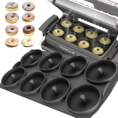 Image of ZauberFry Donut Insert Compatible with Tefal OptiGrill XL, Elite Plus + Silicone Baking Tray Insert, 8 Donuts, Accessories (Donut For XL)
