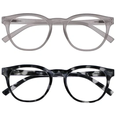 Image of OPULIZE Blu Blue Light Blocking Glasses 2 Pack Cool Round Frame Spring Hinges Sleep Computer Gaming Anti Reflective Ice Black Tortoise Mens Womens BB5 CW +0.00