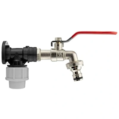 Image of 20mm mdpe Wall Plate with Lever tap and Universal Click Lock Connector