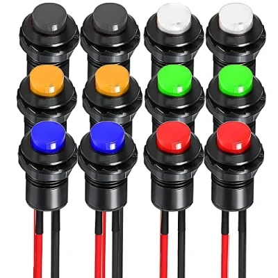 Image of Gebildet 12pcs 12mm Prewired Momentary Push Button SPST ON/OFF AC 250V/1.5A 125V/3A, Lockless Mini Round for Car Trumpet, PC, Home Doorbell