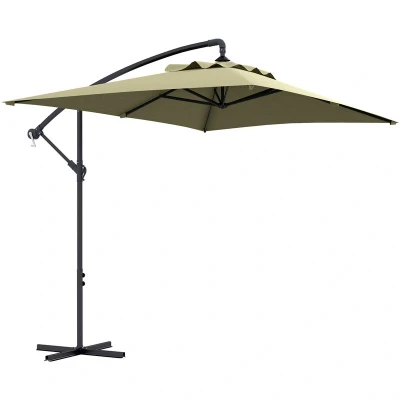 Image of Outsunny 3x2m Cantilever Parasol with Cross Base, Banana Crank Handle and 6 Ribs, Rectangular Hanging Patio Umbrella for Outdoor Pool, Garden, Balcony, Beige