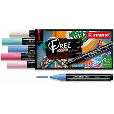 Image of Acrylic Marker STABILO FREE T300 2 3 mm Bullet Tip Candy Wallet of 5 Assorted colours