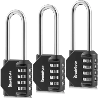 Image of SharkByte Combination Padlock [2.6&quot; Long Shackle] 4 Dial Heavy Duty Lock, Weatherproof Outdoor Lock for Gym, School, Locker, Shed, Garage, Fence, Hasp, Toolbox (3 Pack)