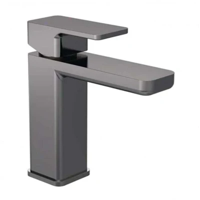 Image of Aquari Quadro Brushed Pewter Basin Mixer Tap with Waste