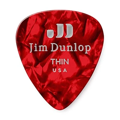 Image of Dunlop 483R09TH Genuine Celluloid, Red Pearloid, Thin, 72/Bag