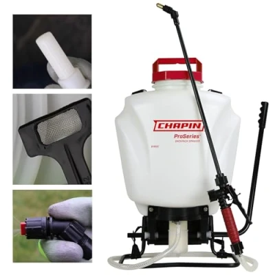 Image of Chapin 61800 4 Gallon Made in USA Professional Backpack Sprayer with Brass Adjustable and Poly Fan/Cone Nozzles, Cushion Grip Shut Off, 3 Stage Filtration System, Translucent White