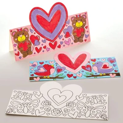 Image of Baker Ross FX954 Hearts Colour In Cards Pack of 10, Valentines Craft Kits for Kids