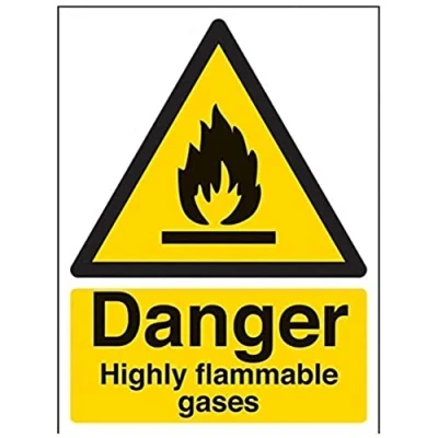 Image of V Safety Danger, Highly Flammable Gases Warning Sign 150mm x 200mm 1mm Rigid Plastic