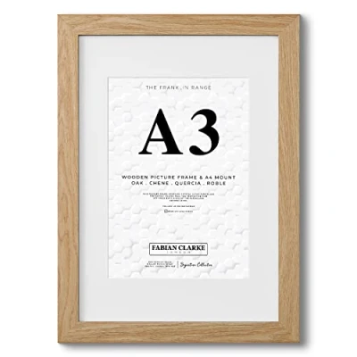 Image of Fabian Clarke London® A3 Modern Oak Wooden Picture Photo Frame with White A4 Mount to Hang Portrait or Landscape