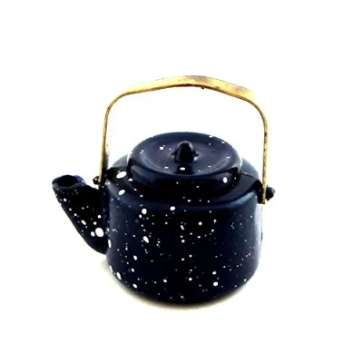 Image of Dolls House Blue Spotted Kettle Miniature 1:12 Scale Metal Kitchen Accessory