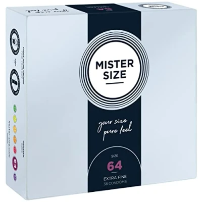 Image of MISTER size 64mm ultra sensitive condoms for men extra thin, fine, lube/made from 100% natural rubber latex in your XXL/real feel Pack of 36